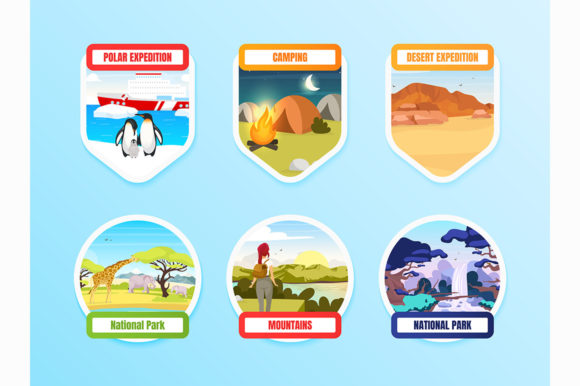 Expedition Flat Color Vector Badge Set Review