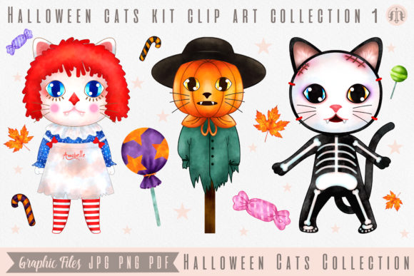 Halloween Cats Kit Clip Art Collection1: A Designer's Stitch Test